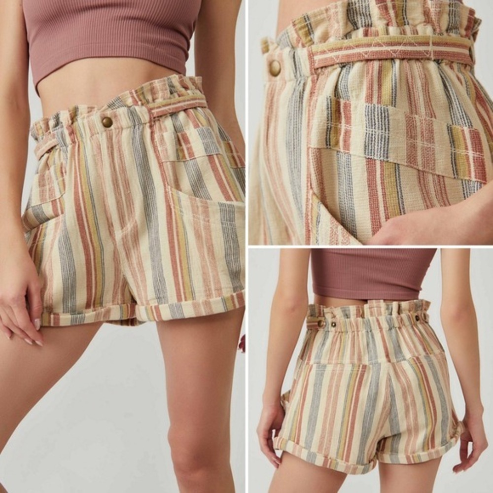 Free People NWT Topanga Shorts Striped Paper Bag‎ High Waisted $78 Sz XS Boho